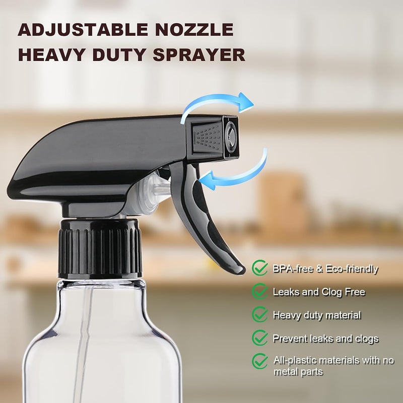 Hethyo Spray Bottles Plastic Spray Bottle for Hair Mist/Stream Heavy Duty Empty Spray Bottles for Cleaning Solutions, Plants, Cooking (12oz-BlackClear) - Image 1